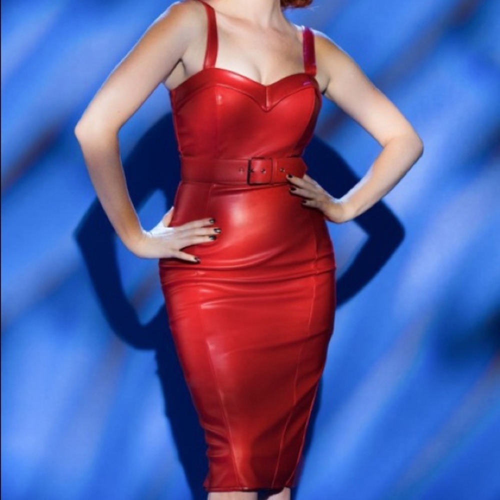 Deadly dames downtown dames red leather dress XS